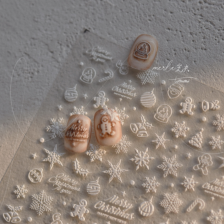 Nail Art Xmas Stickers - 5D rilievo bianco puro buon natale